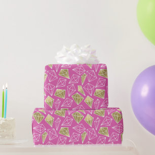 Chic Pink Gold Diamonds Birthday Wrapping Paper