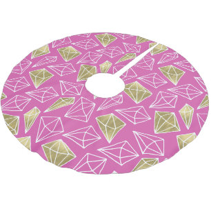 Chic Pink Gold Diamonds Christmas Brushed Polyester Tree Skirt