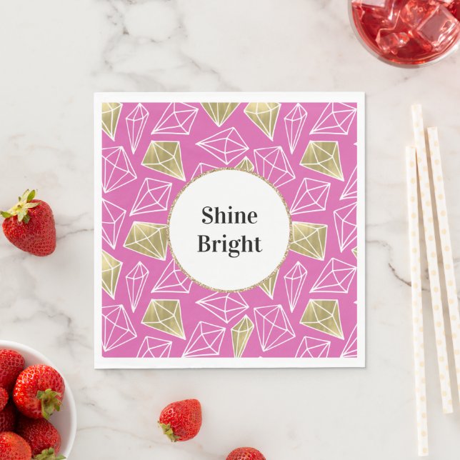 Chic Pink Gold Diamonds Glitter Birthday Napkin (Insitu)