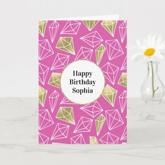 Chic Pink Gold Diamonds Glitter Card (Small Plant)