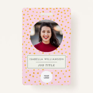 Chic Pink Gold Dot Employee Photo ID Corporate ID Badge