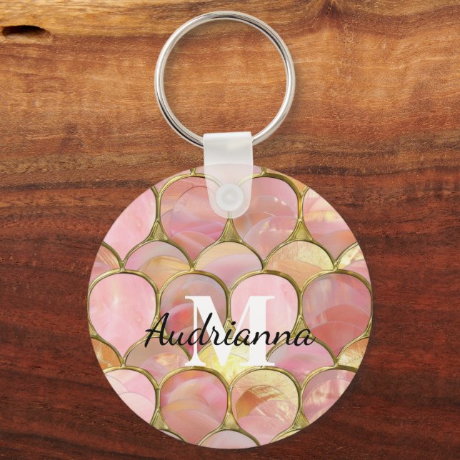 Chic Pink Gold Glam Circles Key Ring (Front)