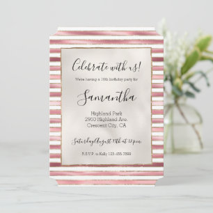 Chic Pink Gold Glam White Stripes Invitation