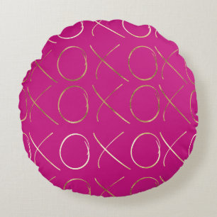 Chic PInk Gold Glam XOXO Round Cushion
