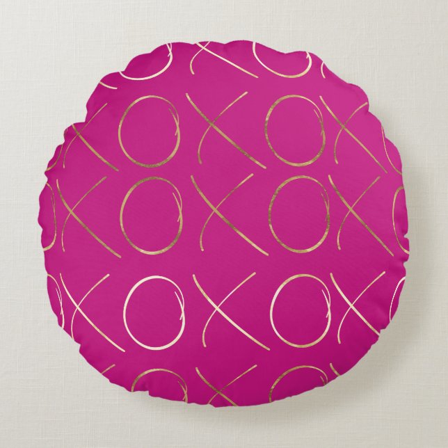 Chic PInk Gold Glam XOXO Round Cushion (Front)