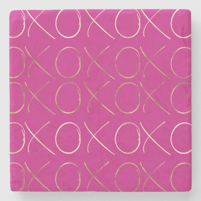 Chic Pink Gold Glam XOXO Stone Coaster (Front)