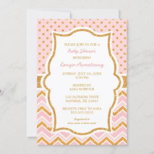 Chic Pink Gold Glitter baby shower invites