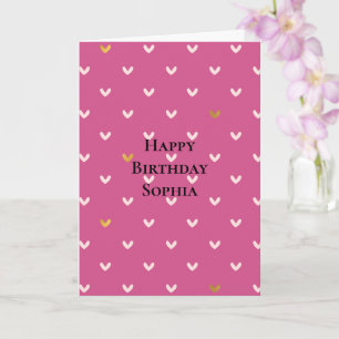 Chic Pink Gold Hearts Birthday Card