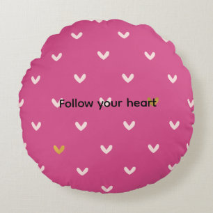 Chic Pink Gold Hearts Birthday Round Cushion