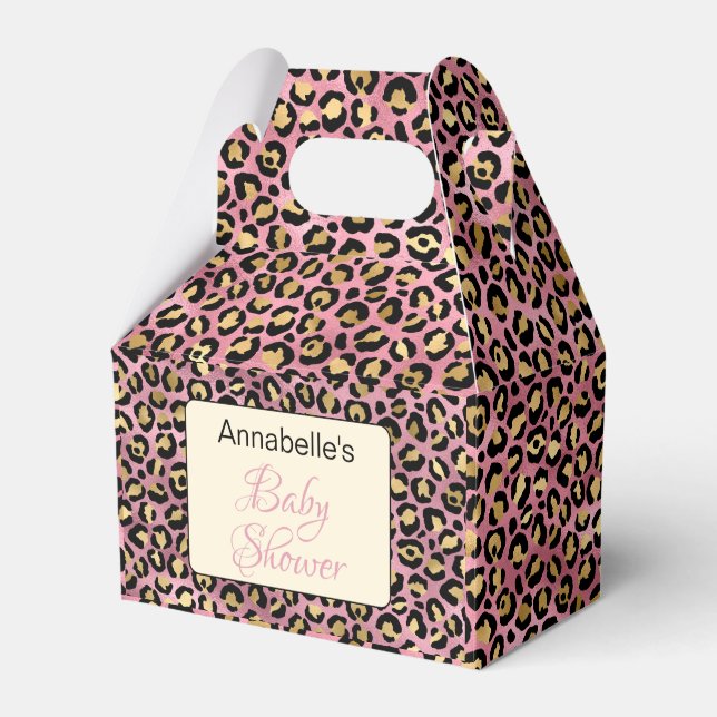 Chic Pink Gold Leopard Pattern Baby Shower  Favour Box (Front Side)