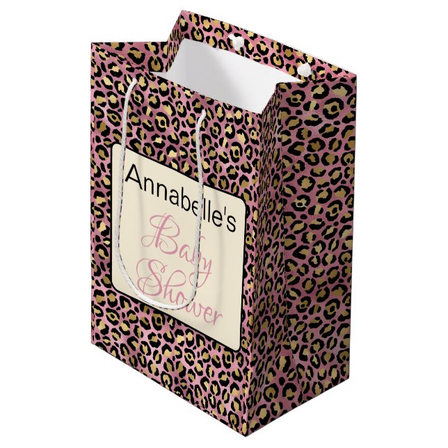 Chic Pink Gold Leopard Pattern Baby Shower Gift Medium Gift Bag (Front Angled)