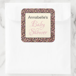 Chic Pink Gold Leopard Pattern Baby Shower Square Sticker