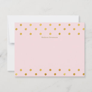 Chic Pink & Gold Polka Dots Custom Flat Note Cards