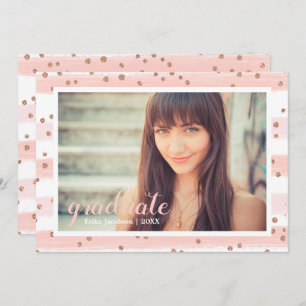 Chic Pink & Gold Striped Graduate Party Cards