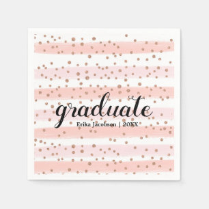 Chic Pink & Gold Striped Graduate Party Napkins