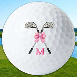 Chic Pink Golf Clubs & Bow Personalised Monogram  Balls