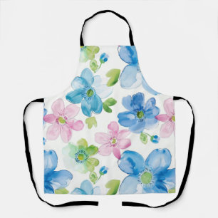 Chic Pink Green Blue Floral  Apron
