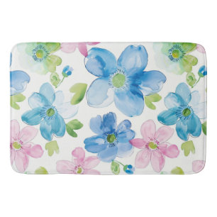 Chic Pink Green Blue Floral Bath Mat