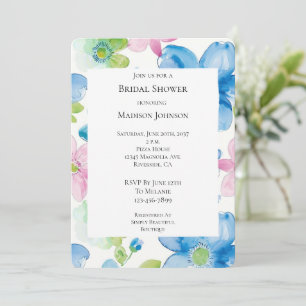 Chic Pink Green Blue Floral Bridal Shower Invitation