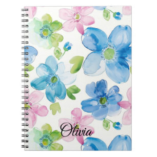 Chic Pink Green Blue Floral Notebook