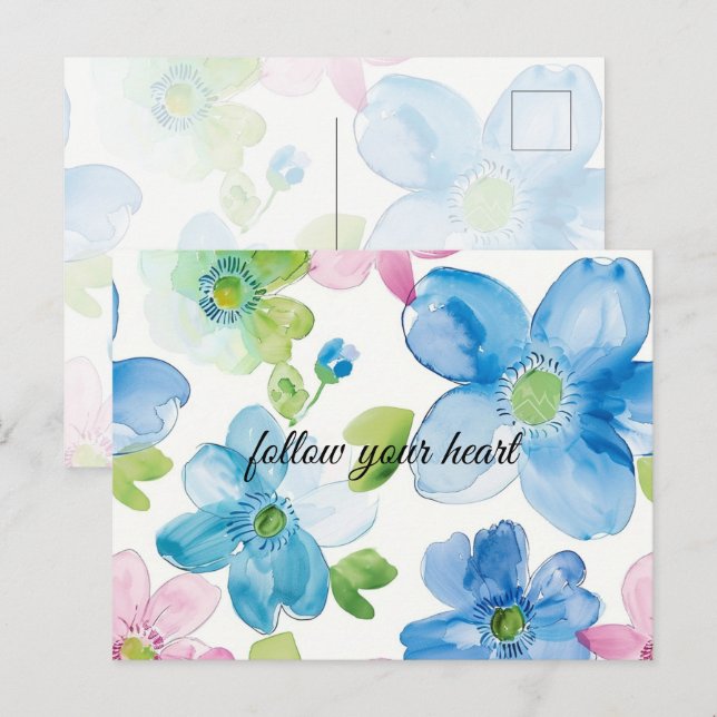 Chic Pink Green Blue Floral   Postcard (Front/Back)