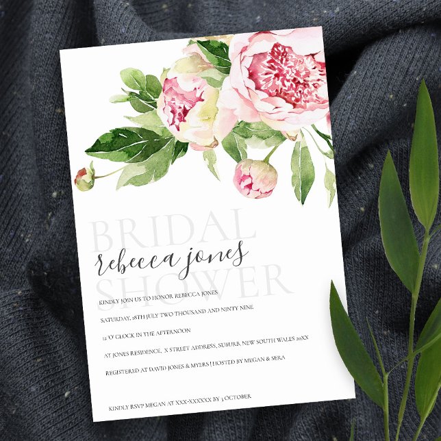 CHIC PINK GREEN PEONY FLORAL BRIDAL SHOWER INVITE (Creator Uploaded)