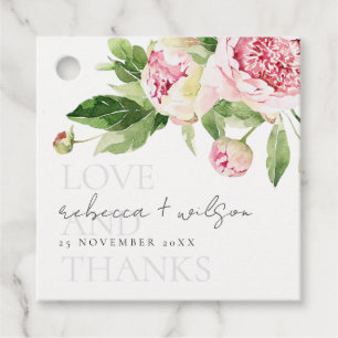 CHIC PINK GREEN PEONY FLORAL LOVE THANKS WEDDING FAVOUR TAGS