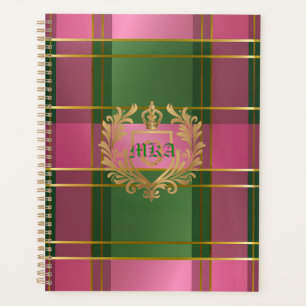 Chic Pink Green Plaid Monogram Personal Planner