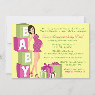 Chic Pink Green Polka Dot Modern Mum Baby Shower Invitation