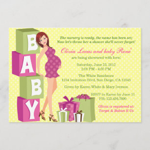 Chic Pink Green Polka Dot Modern Mum Baby Shower Invitation