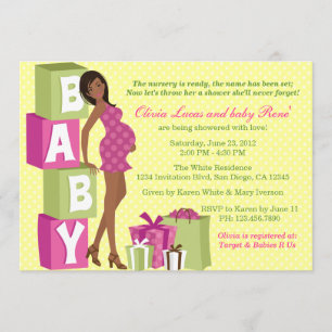 Chic Pink Green Polka Dot Modern Mum Baby Shower Invitation