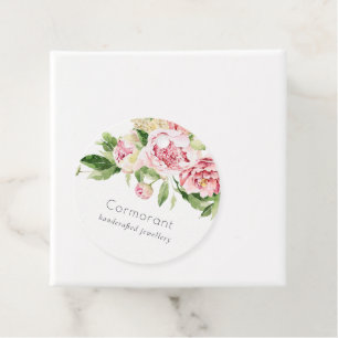 Chic Pink Green Watercolor Peony Floral Business Favour Tags