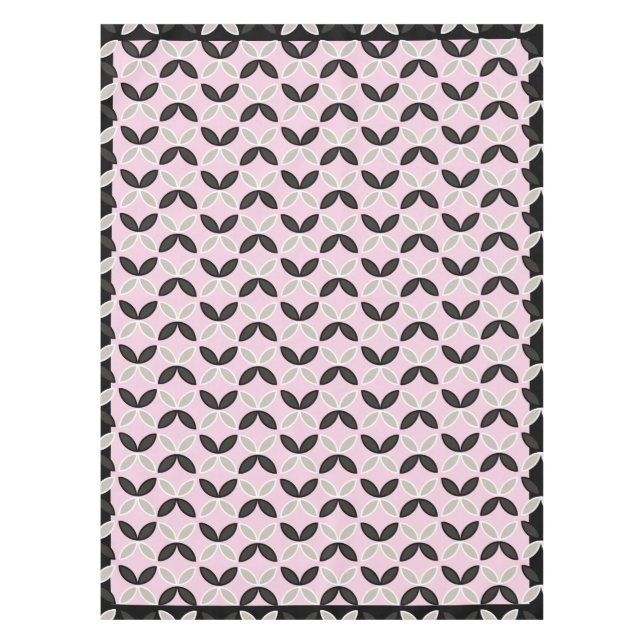 Chic pink grey and white floral petals pattern tablecloth (Front)