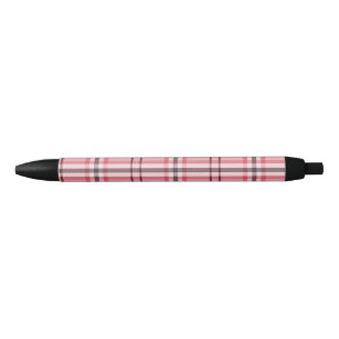 Chic Pink & Grey Plaid Fashion Pattern Black Ink Pen