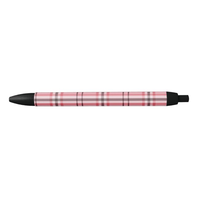 Chic Pink & Grey Plaid Fashion Pattern Black Ink Pen (Front)