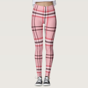Chic Pink & Grey Plaid Fashion Pattern Leggings