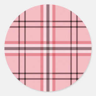 Chic Pink & Grey Plaid Fashion Pattern Party Classic Round Sticker