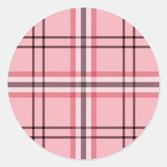 Chic Pink & Grey Plaid Fashion Pattern Party Classic Round Sticker (Front)