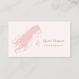 Chic Pink Hairstylist Woman With Long Flowing Hair Business Card