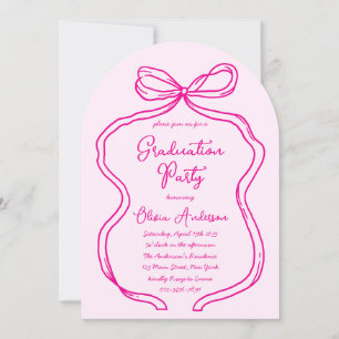Chic Pink Hand Drawn Bow & Script Graduation Party Invitation