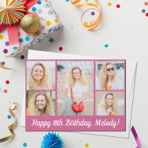 Chic Pink Happy Birthday Photo Collage Flat