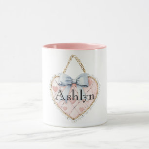 Chic Pink Heart Blue Bow Mug