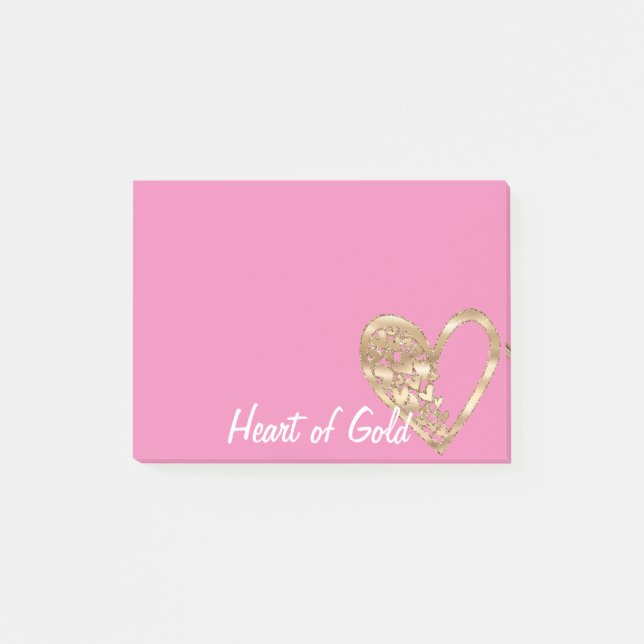 Chic Pink Heart of Gold Post-it Notes (Front)