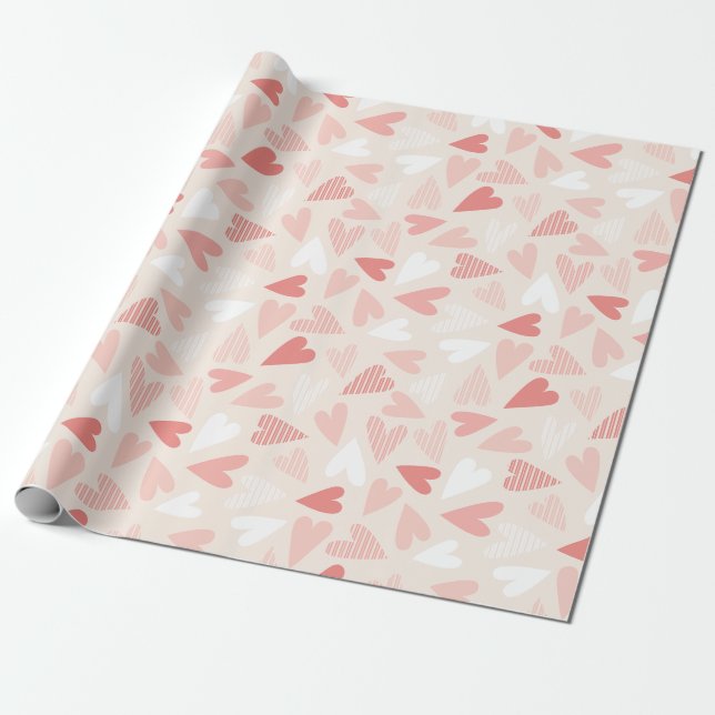 Chic Pink Hearts Valentine's Day Wrapping Paper (Unrolled)