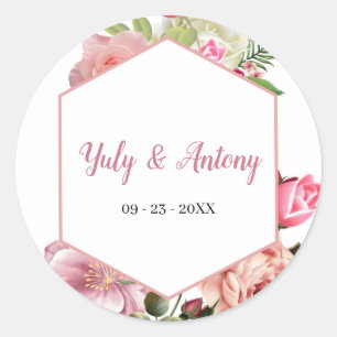 Chic Pink Hexagon Floral Adhesive Seal