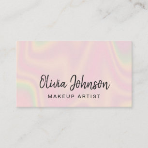 Chic Pink Holographic Makeup Artist Business Card