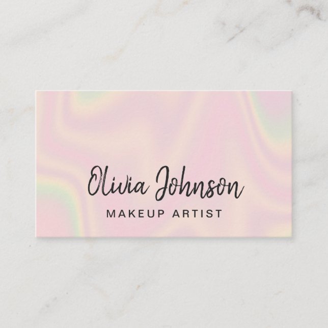 Chic Pink Holographic Makeup Artist Business Card (Front)