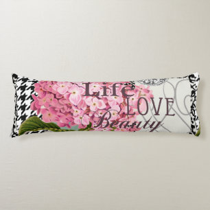 Chic Pink Hydrangea Collage Vintage Damask Art Body Cushion