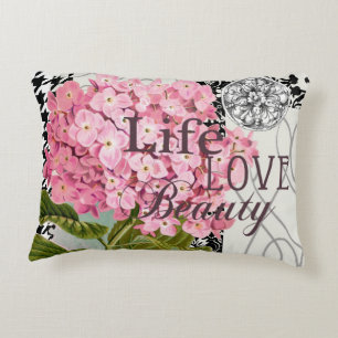 Chic Pink Hydrangea Collage Vintage Damask Art Decorative Cushion