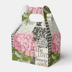Chic Pink Hydrangea Collage Vintage Damask Art Favour Box